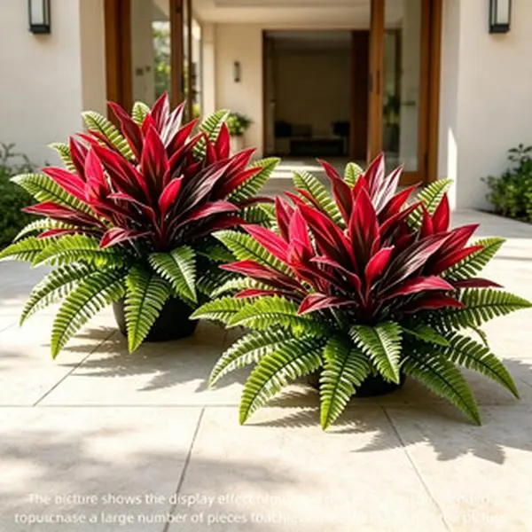 Newest 2026 design: Palm and Red Leaf Cordyline paired with Artificial Maidenhair Fern. An outdoor plant suitable for home, patio, porch, and garden decoration. Ideal for Independence Day, weddings, and holiday occasions. Pot not included.