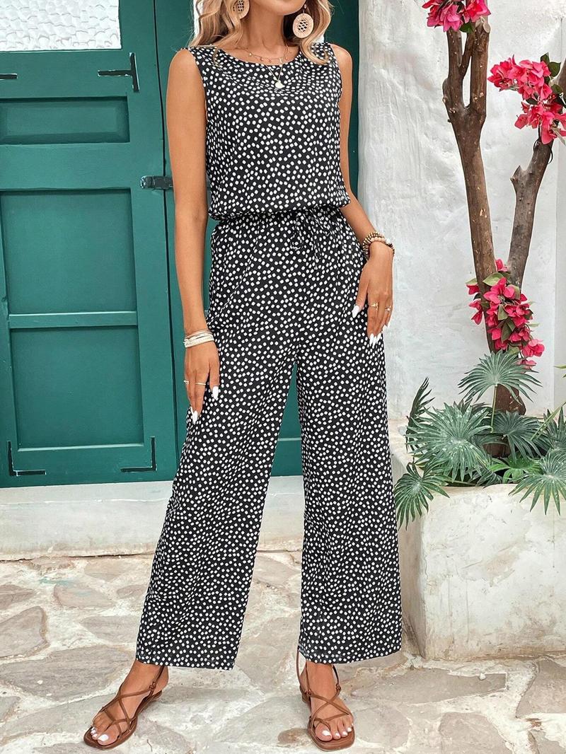 Women's All Over Print Jumpsuit, Casual Sleeveless Jumpsuit for Holiday Vacation, Ladies Clothes for Summer, Bohemian Womenswear, Boho Fit Romper