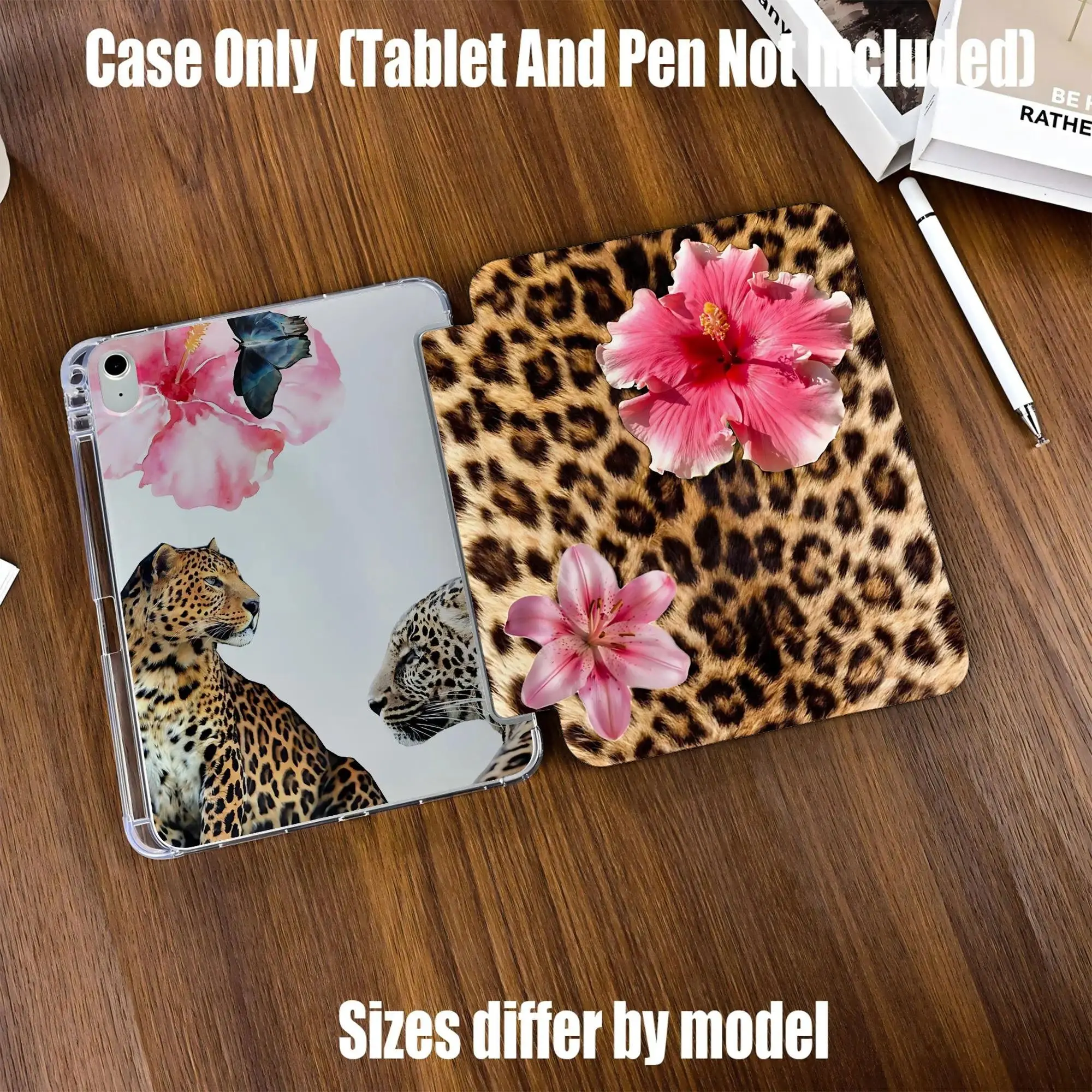 Leopard Print & Pink Hibiscus Floral TPU iPad Case, Protective Tablet Cover with Auto Sleep-Wake Function, Essential Accessory for iPad Users Needing Enhanced Protection