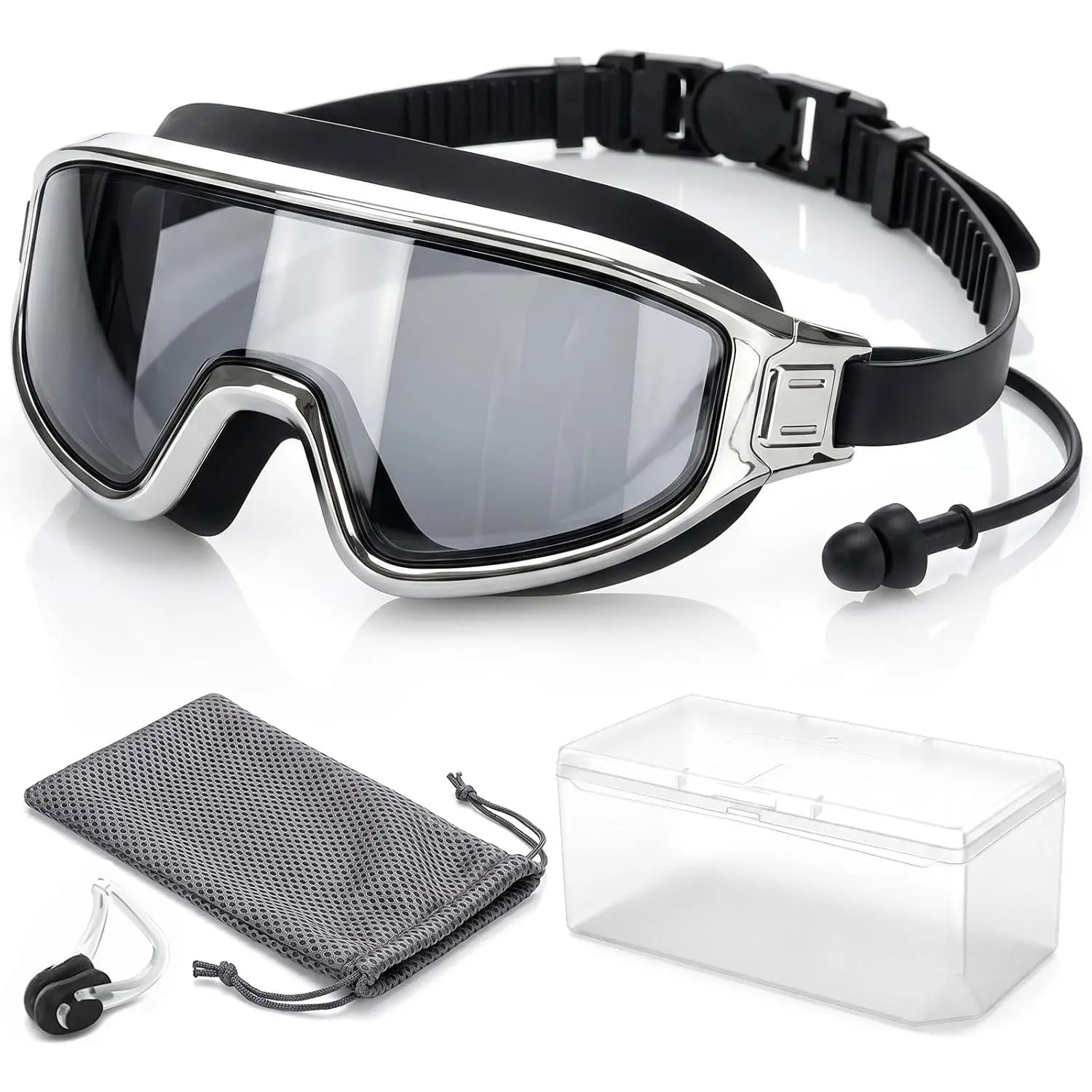 Swim Goggles 2 Pack, Rimless Wide View Swimming Goggles for Adult, Anti-Fog UV Leaking Pool Goggles for Men Women