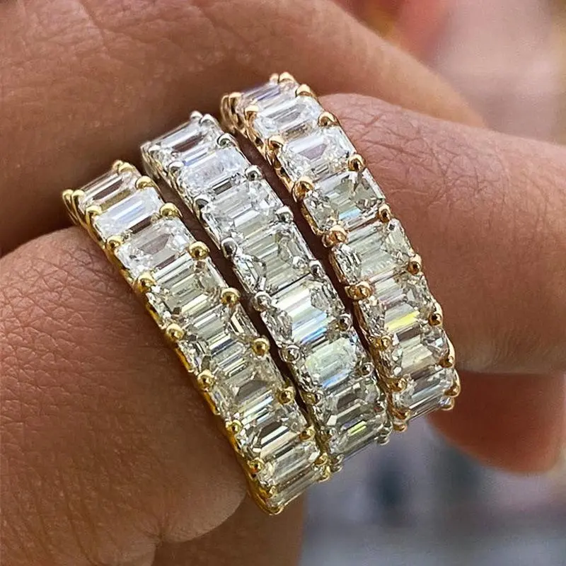 Women's Creative Full Eternity Stackable Ring, Multi-Tone Metal Plated, Inlaid Emerald Cut Zircon, Elegant Wedding Band, Ideal Anniversary Gift for Brides (Sports & Outdoor Fan Shop Gaming Accessory), Stackable Rings, Inlaid Zircon