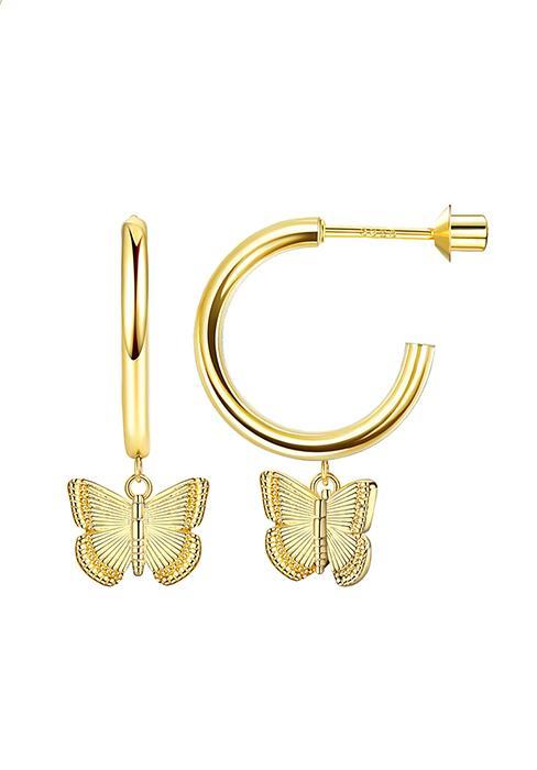ZELORES 1Pair Sterling Silver Butterfly Hoop Earrings Gold Half Hoop Earrings Small Huggie Hoop Earrings Butterfly Earrings for Women