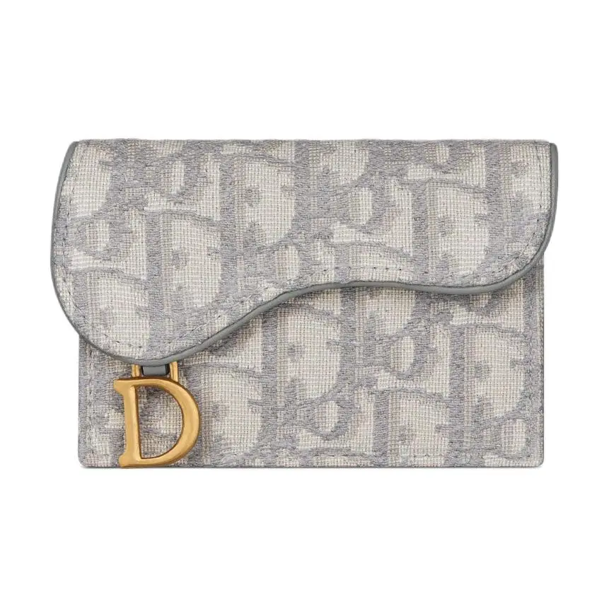 Dior SaddleBloom Embroidered Oblique Canvas Card Holder Wallet for Women, Gray
