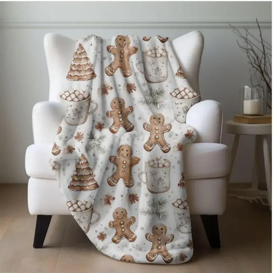 YHFZ Printed Gingerbread Man Flannel Blanket Throw - Gentle Soft, Multi-Size, Home Room Decor, Ideal Family Gift