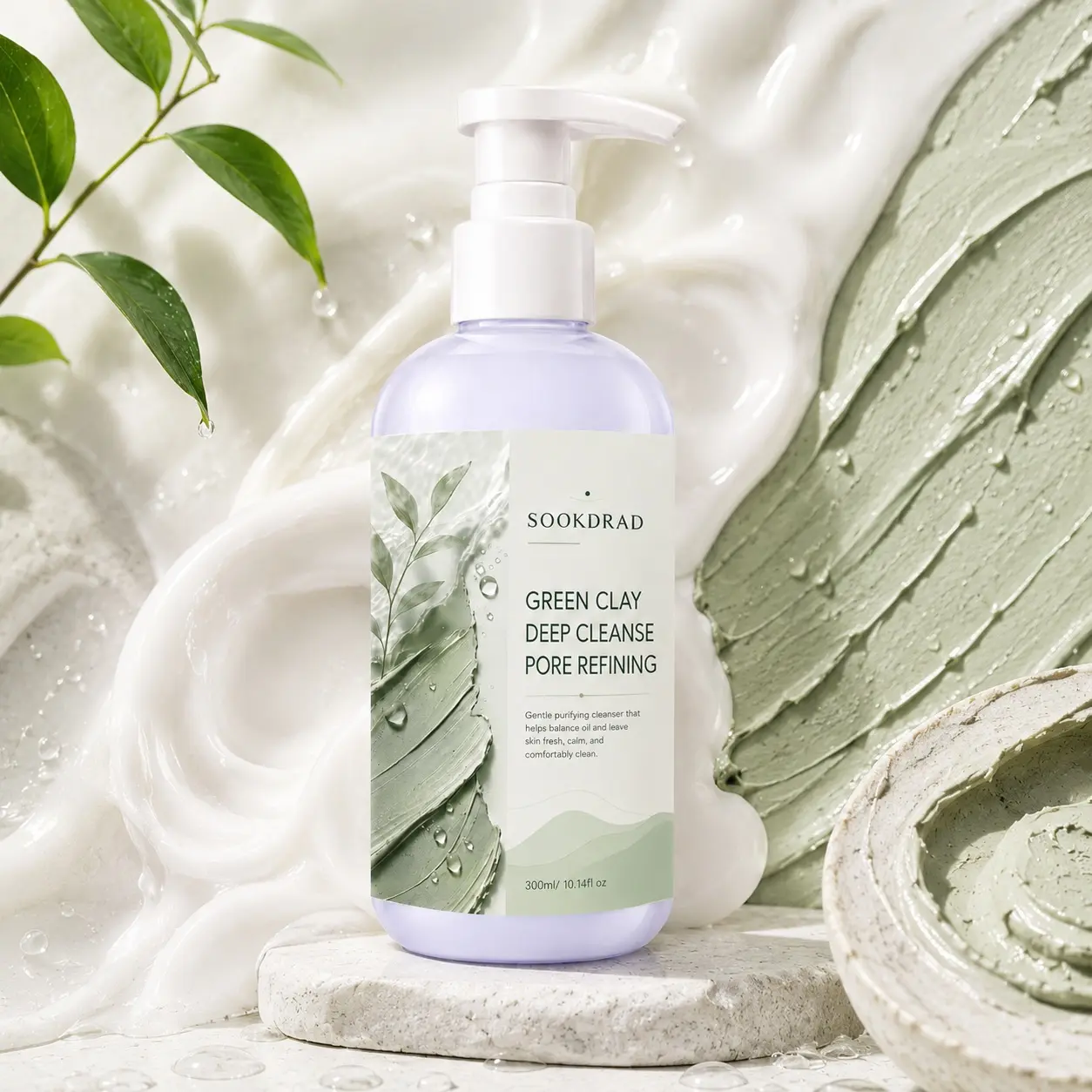 Green Clay Cleanser, green clay, deep cleanse, pore refining, oil balancing, fresh skin, calm skin, for facial use, all skin types, 300ml/10.14fl oz
