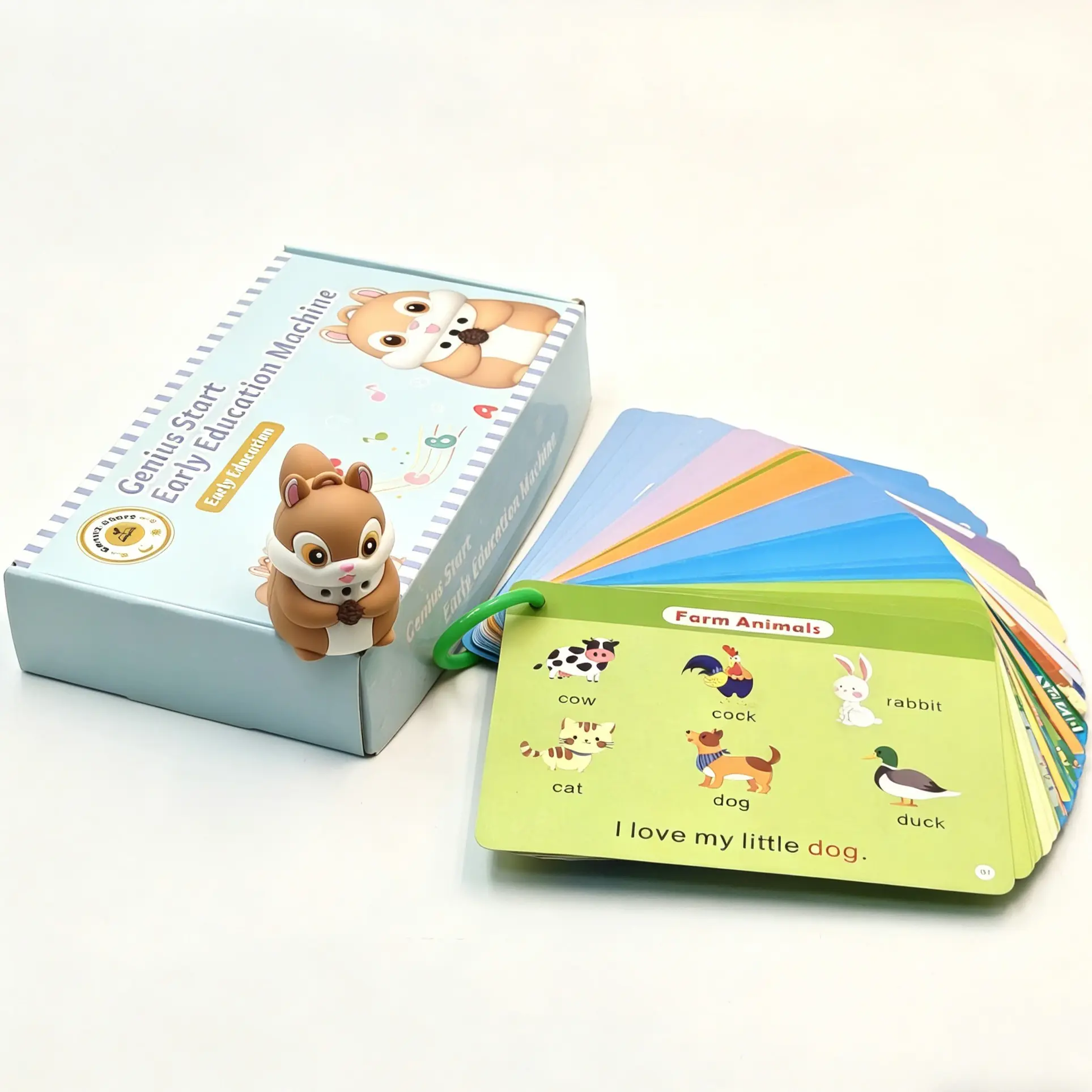 Intelligent Learning Card Machine for Kids, Squirrel Model with 56 Flashcards, Recordable, Christmas Birthday Gift for Boys Girls