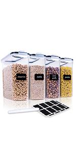 Cereal Containers Storage Set - 3 Piece Airtight Large Dry Cereal Container (135.2oz), BPA Free Dispenser Plastic Cereal Storage Containers with 16 Labels & Pen