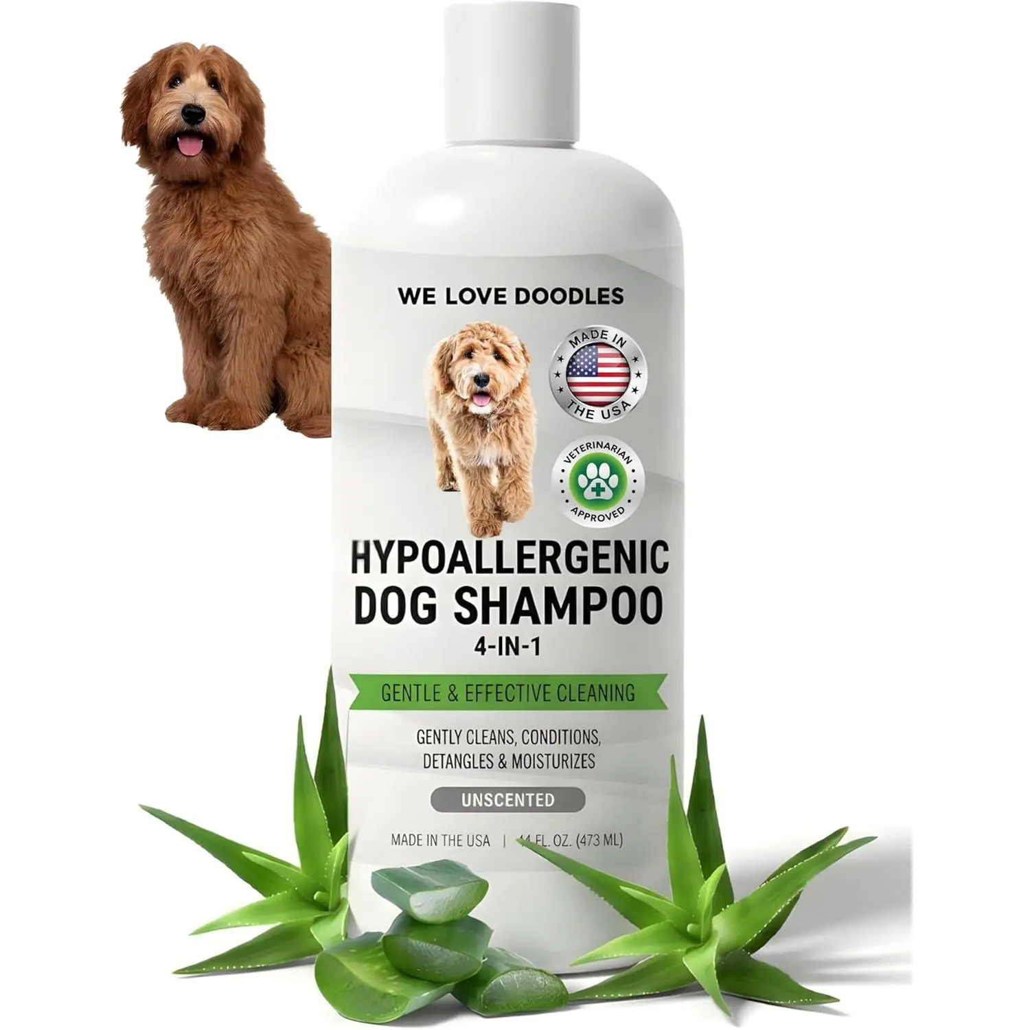Hypoallergenic Dog Shampoo, Conditioner & Detangler, Tearless USA Made 16OZ | Sensitive Skin Dog Shampoo For Itchy Skin & Allergies, Gentle Cleansing, Moisturizing & Natural For Dogs, Hypoallergenic USA