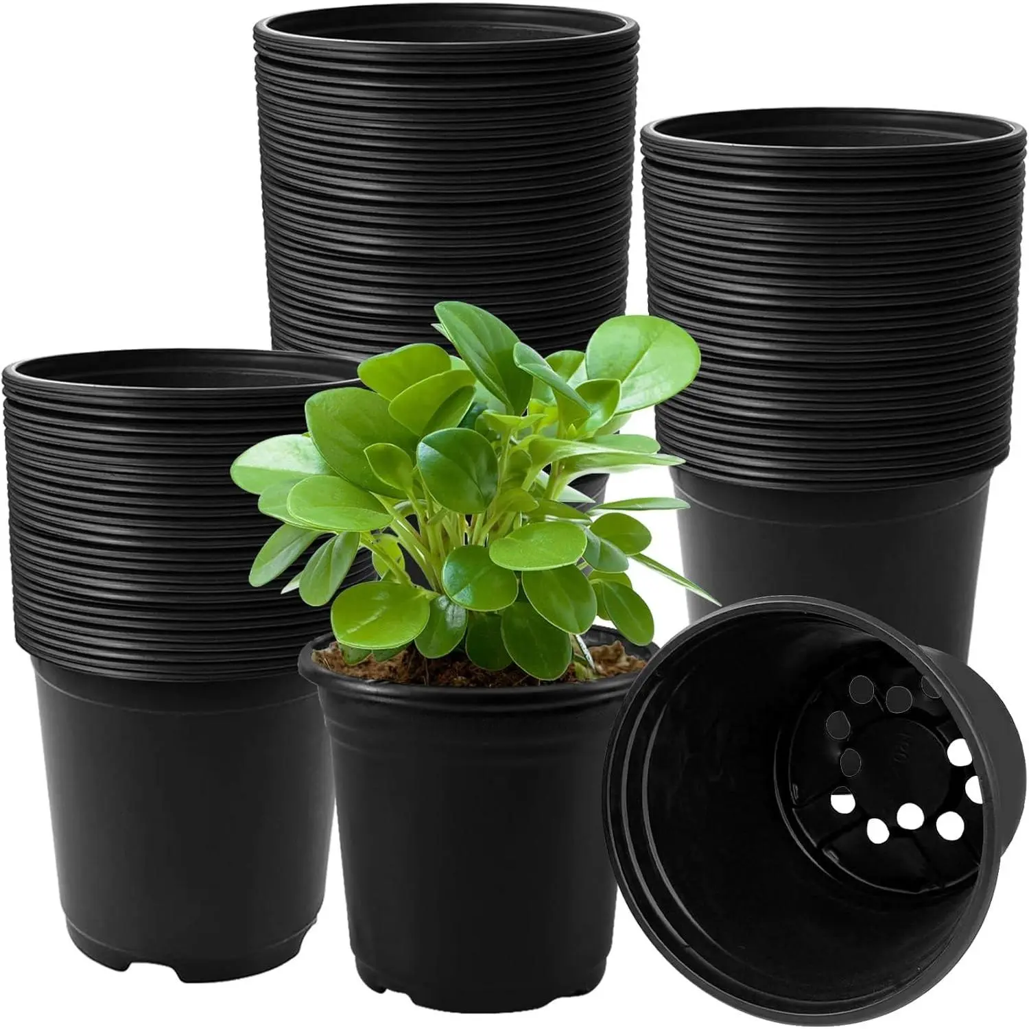 120 Pcs 0.5 Gallon Black Plastic Plant Nursery Pots,Plant Seedling Pots with Drainage Holes,Black Flower Planting Container for Seedlings Transplanting,Planting,Succulent