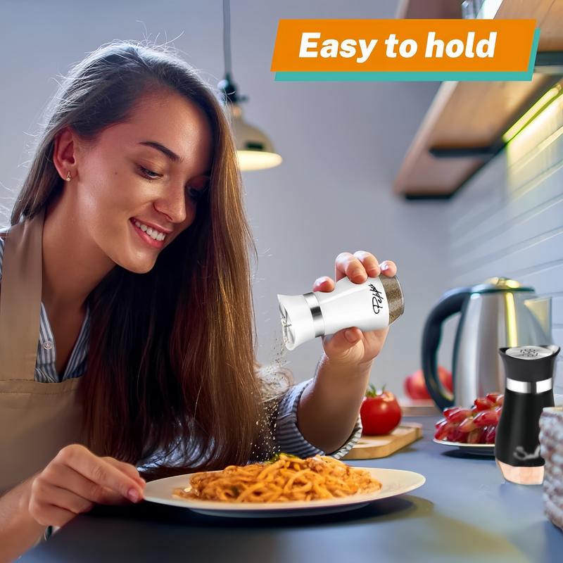 Salt and Pepper Shaker Set, 2 Counts/set Stainless Steel Salt and Pepper Container with Stand, Seasoning Utensils for Home Kitchen, Dining Table, Camping, Barbecue