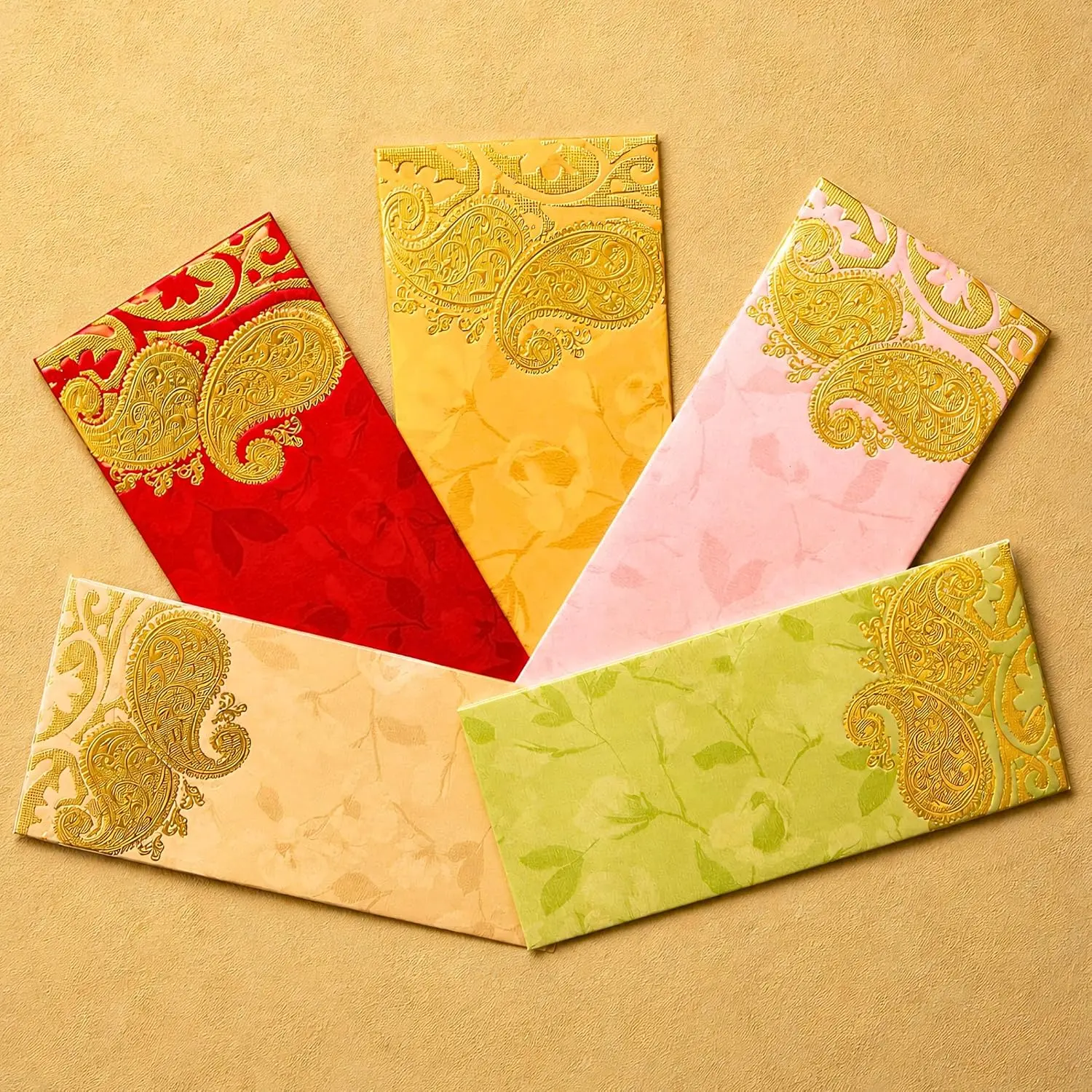 Decorative Paisley Traditional Envelopes (7.5x3.5 in) - Shagun Lifafa for Indian Events, Holder & Savings Organizer, Set of 10