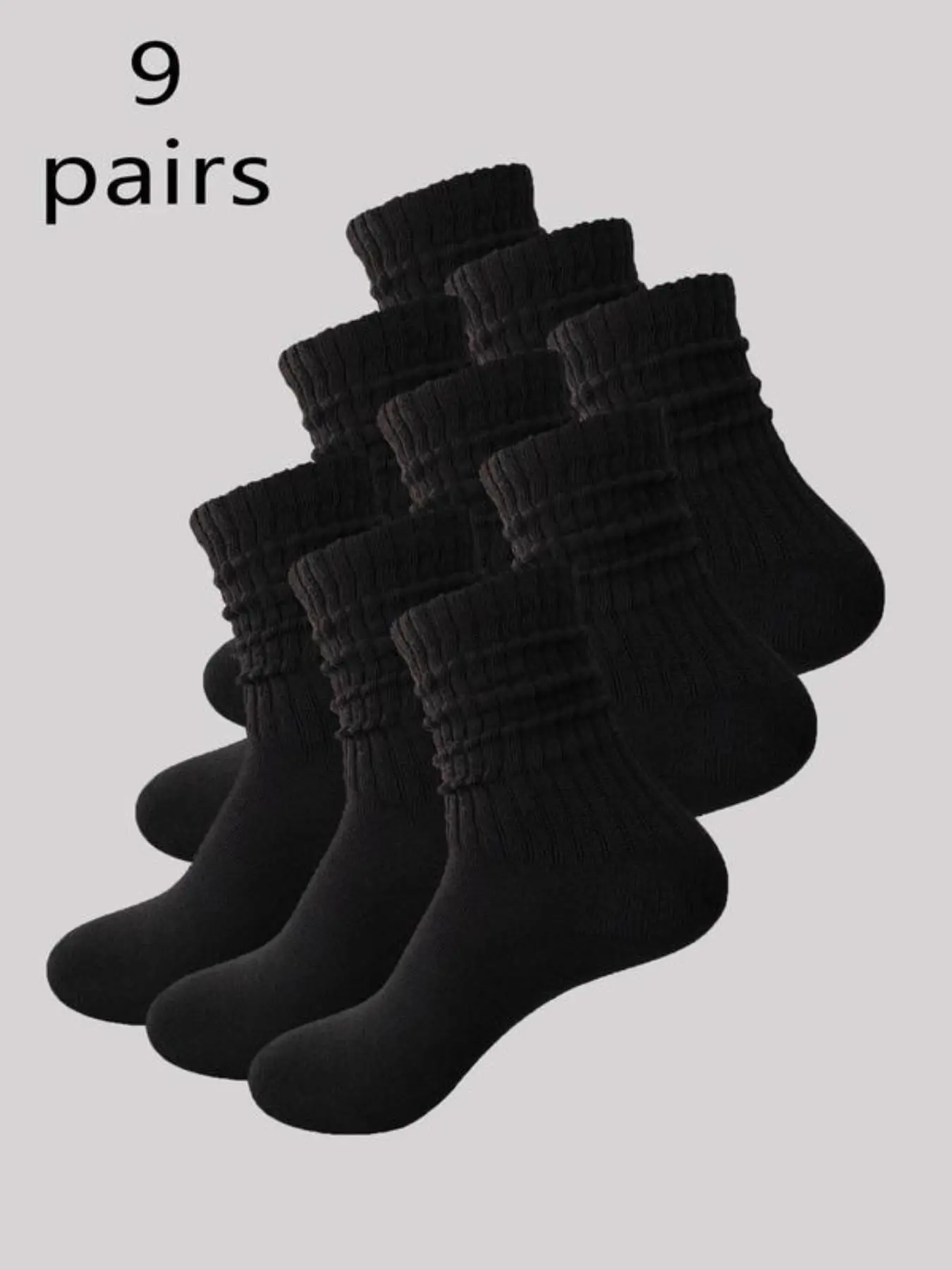 9 Pairs Women's Socks, All Season Socks, Loose Stack Socks, Pure Color Jk Stacked Socks, College Style Warm Mid-Calf, Bubble Socks, Comfortable Breathable