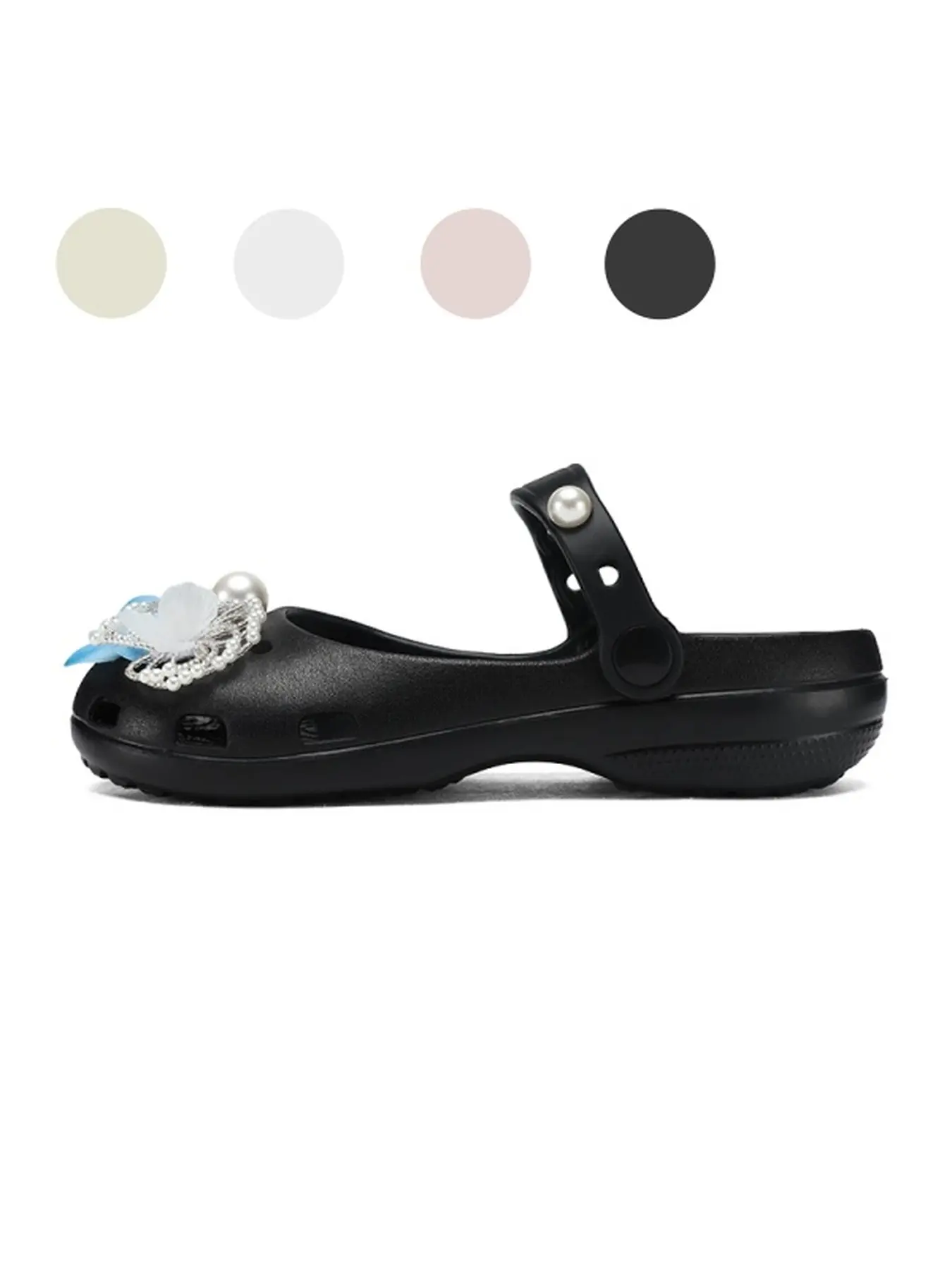 Women Romantic Blue Hydrangea Pearl Crystal Clogs Slip Resistant Light EVA Summer Daily Commute Slippers