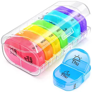 Daily Pill Organizer, Weekly Am Pm Medicine Box, 7 Pockets for Vitamins, Drugs, Supplements, Take Twice Daily, Easy to Use, Portable Vitamin Organizer