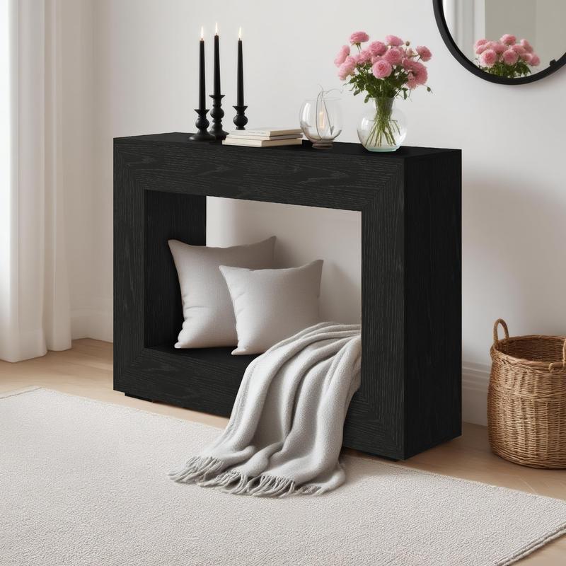 47" Entryway Console Table, Farmhouse Narrow Sofa Table with Storage Shelf, Modern Farmhouse Industrial Accent Table for Living Room Hallway Foyer