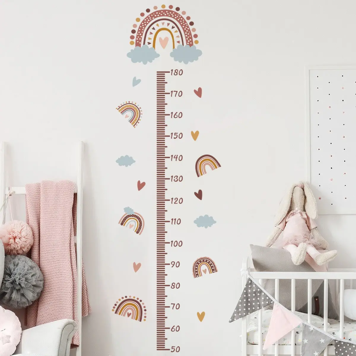 Rainbow Cloud Heart Height Sticker Wall Decal, Wall Stickers, Decorative Decal, Self-Adhesive Wallpaper for Living Room and Kids' Room Decoration, Wall Stickers Decorations, Easy to Apply and Remove