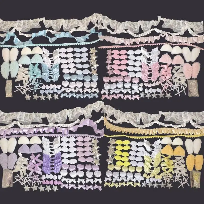 Colorful Material Pack Set DIY Plush Ear Handmade Material Pack Pink Bow Lace Pain Bag Card Cover Decoration 102pcs Material Kit