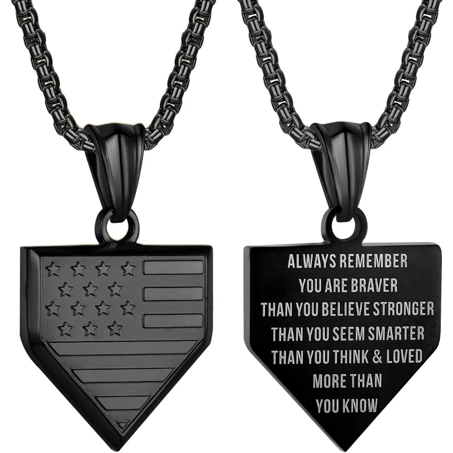 Men's Modern Stainless Steel Baseball Necklace - Patriotic Flag Engraved Plate Pendant, Adjustable 22+2 in Box Chain, Nickel-Free Anniversary Gift for Son, Baseball Plate