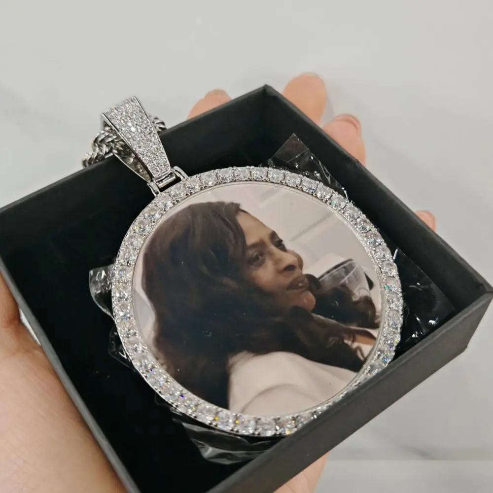 Hip-Hop Inspired Custom Made Necklace, XL Zircon Crystal Ice Pendant on 6mm Rope Chain, Personalized Photo Jewelry, Unique Gift Option, Crystal Ice Pendant Necklaces