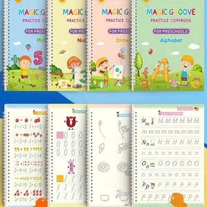 Educational Learning Tool Calligraphy Practice Book Set, Practice Kit, 4 Counts Reusable 3D Recessed Writing Tablet with 1 Count Pen & 10pcs Refill & 1 Count Random Color Pen Grip, School, Homeschool & Educational Supplies