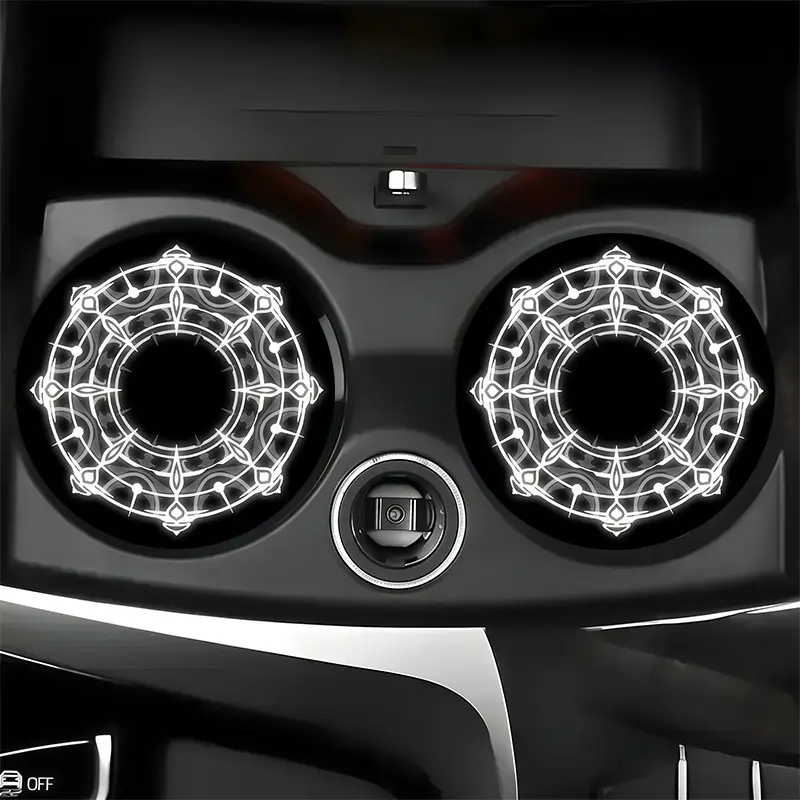 2-Pack Magic Array Car Cup Holders, Glow-In-The-Dark Style, Anti-Slip Coasters, Fashionable Design, Suitable for Cars And Other Places, Perfect for Coffee, Tea, Wine, And Various Drinks, Ideal for Parties And Holiday Event Gifts. 5.12HQD-53