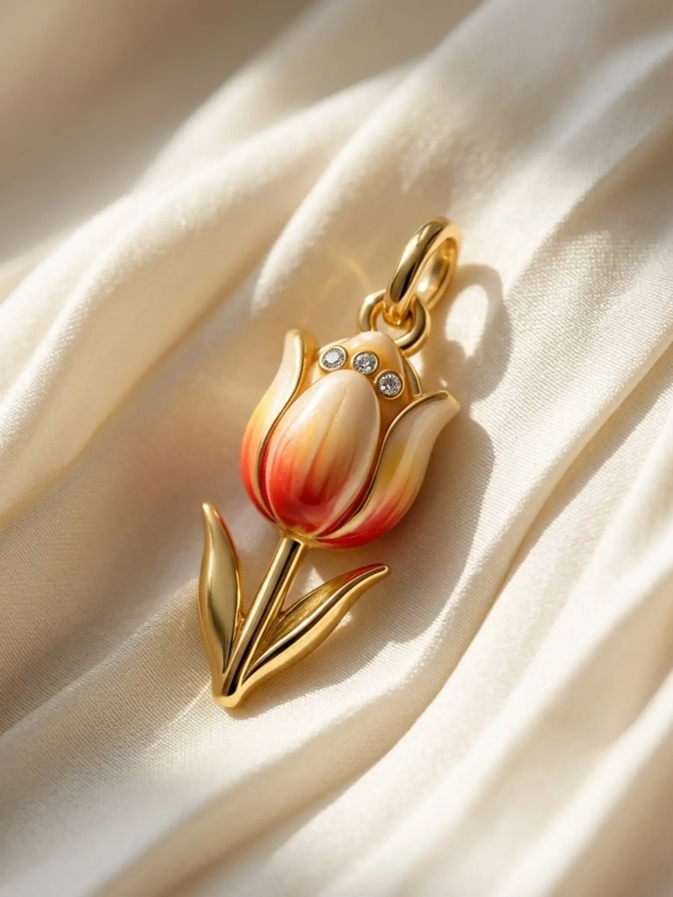 Gradient Tulip Pendant, Elegant Romantic Floral Style Charm, Gradient Enamel and Small Rhinestones, DIY Jewelry Accessory Gift