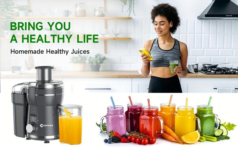 500W Powerful Centrifugal Juicer Machine - Wide Mouth Feed Chute For Easy Fruit And Vegetable Extraction, Easy Cleaning, Stainless Steel, BPA-Free, Dishwasher Safe, Space-Saving Design, Perfect For Healthy Living And Delicious Juice Recipes