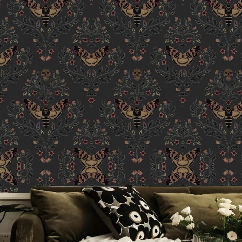Skull Head Moth Pattern Wall Sticker, 1 Roll Waterproof Self-adhesive Wallpaper, Removable Wall Decal for Home Living Room Bedroom Dormitory Decor