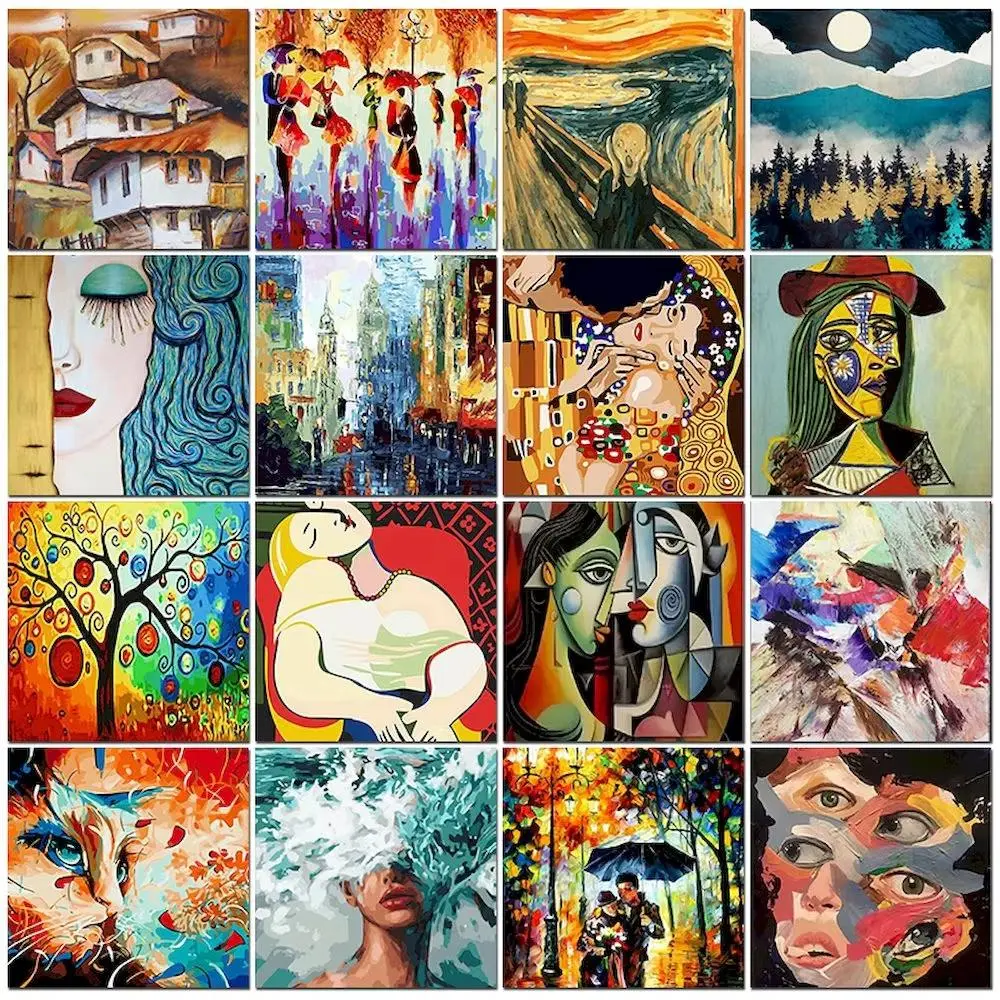 Museum Core Paint by Numbers for Adults with Stretched Canvas Frame 16x20 Inch 40x50cm Classic Masterpiece Van Gogh Klimt DIY Acrylic Oil Painting Kit Eclectic Decor Abstract Wall Art Crafts Pre-framed Paint by Number Kit
