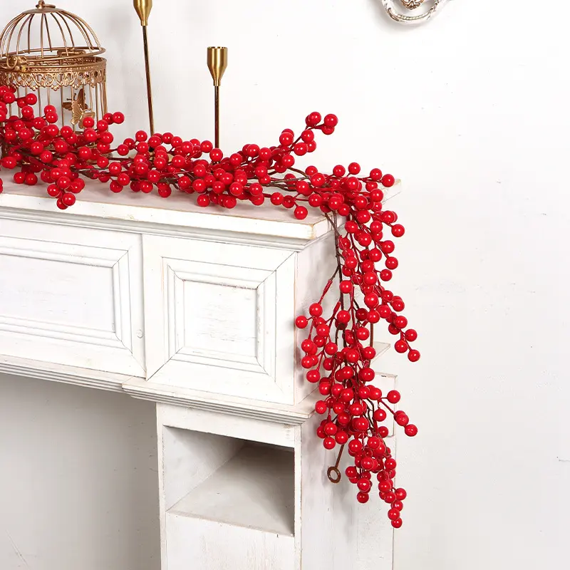 Christmas artificial red fruit garland for atmosphere decoration, artificial Christmas garland for home decoration, Christmas red fruit, Christmas Decorations