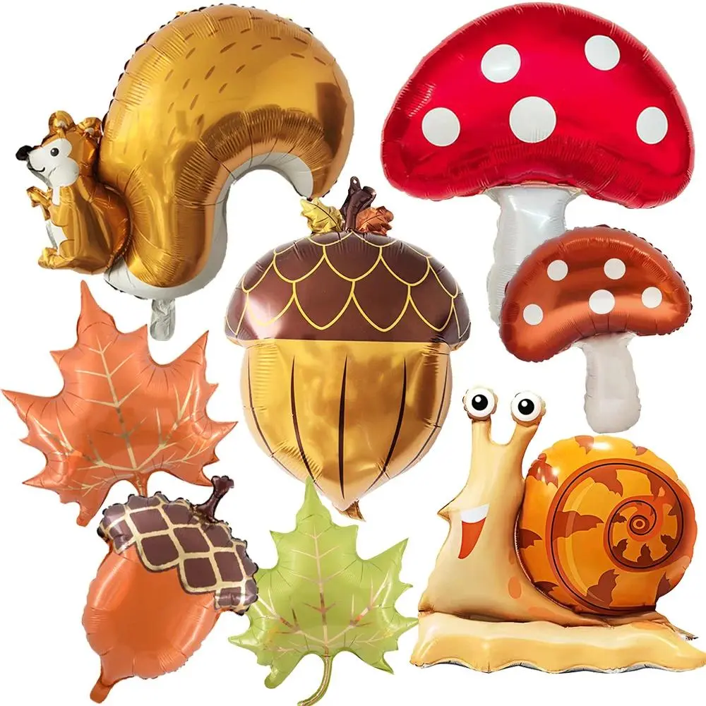 Cute Cartoon Foil Balloons - Squirrel, Hazelnut, Mushroom, Snail, Maple Leaf Cartoon Shapes, Party Decor for Thanksgiving, Kids' Favorites Gifts for Children, Foil Material Festive Supplies, Multi-Colors, Festive Decor