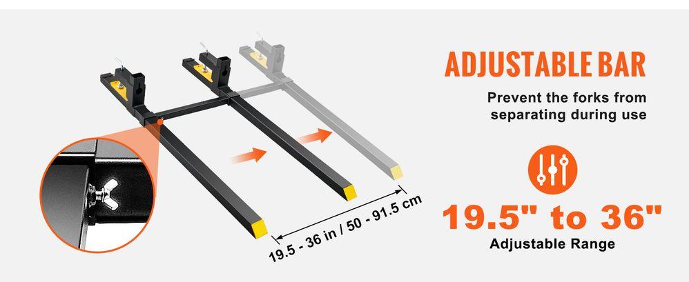 43/60" 2000/4000lbs Clamp on Pallet Forks Heavy Duty Tractor Forks with Adjustable Stabilizer Bar Tractor Bucket Forks for Tractor Attachments, Skid Steer, Loader Bucket
