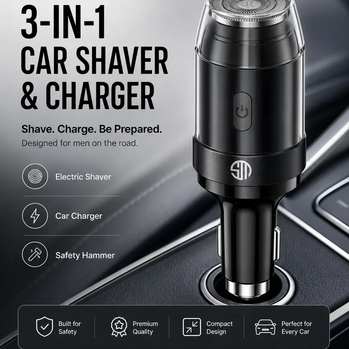 3-In-1 Multi-Functional Car Shaver, Type-C Fast Charging, Emergency Window Breaker, Portable Razor for Men, Ideal for Road Trips