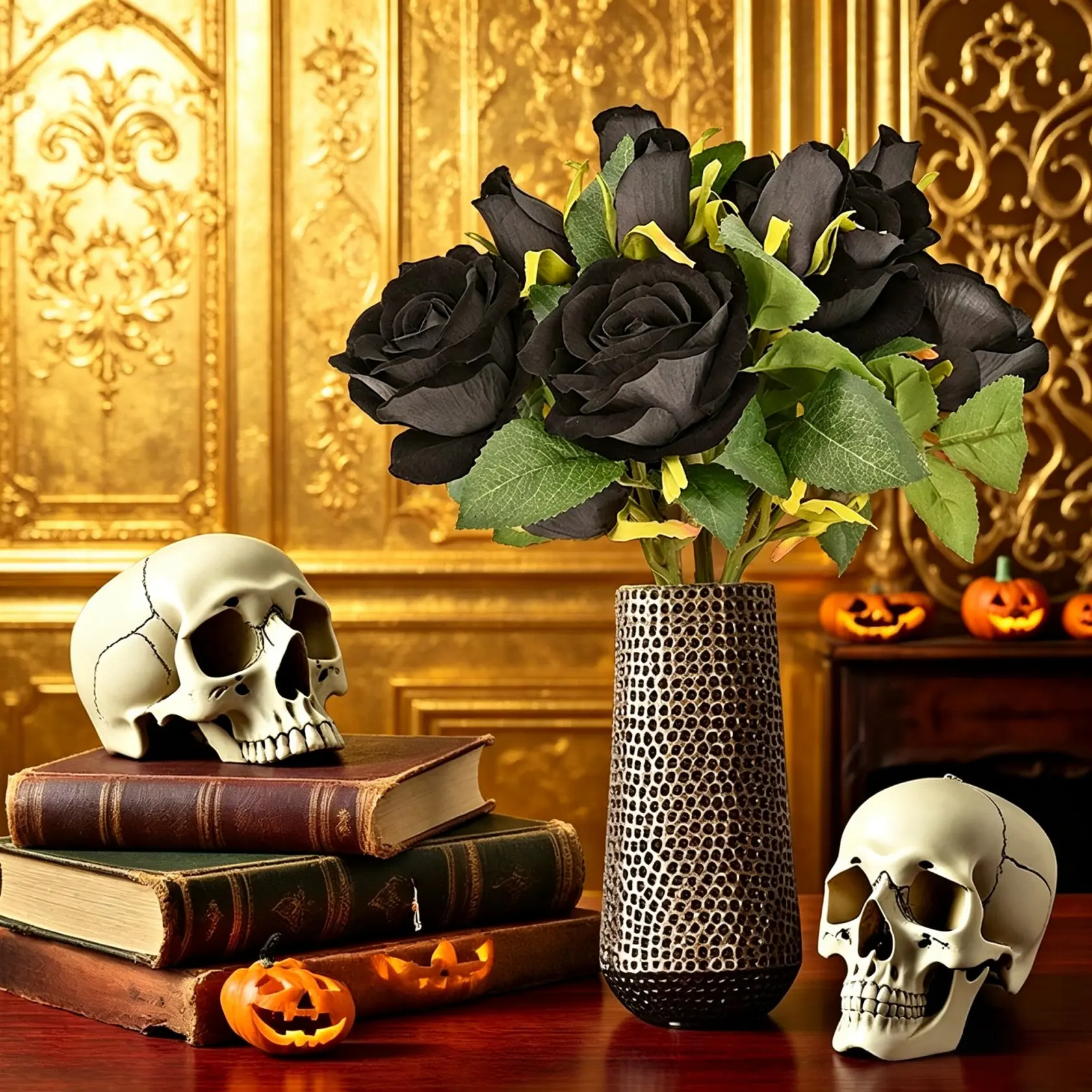Halloween Rose Decorative Flowers, 2 Branches Triple Head Series, Home Decoration Props, Photography Props, Halloween Christmas Easter Decorations
