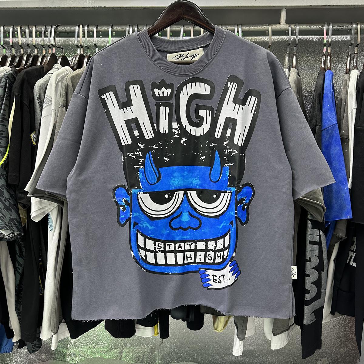 Stay High Graphic Terry Cropped T-Shirt, Unisex Crew Neck Oversized Baggy Cotton Tee, 2026 New Style BKYS Hip-Hop Retro Streetwear, High-Quality Real Photo Vintage Casual Summer Top for Men Women