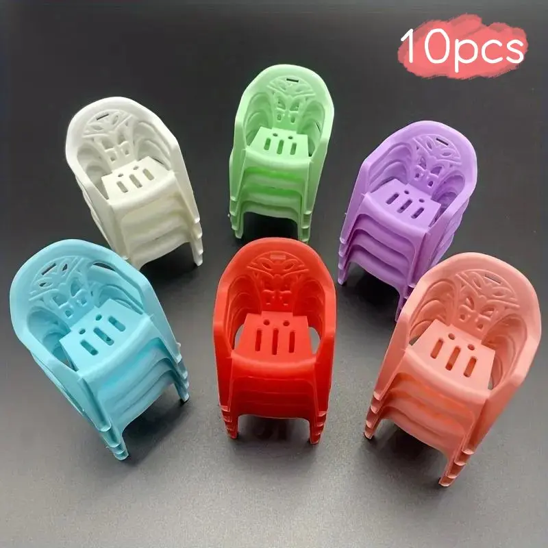 10pcs Realistic Mini Chairs with Backrest, Dollhouse Furniture Set, DIY Crafts for Christmas and Halloween, Random Colors, Miniature Furniture