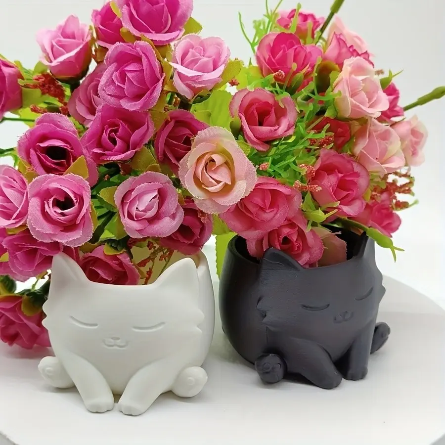Cute cat-shaped succulent flowerpot-3D printed low-maintenance plastic flowerpot, Unique pots, suitable for outdoor use, mini cactus and succulent garden decoration, with realistic claws, gift for cat lovers, office and shelf