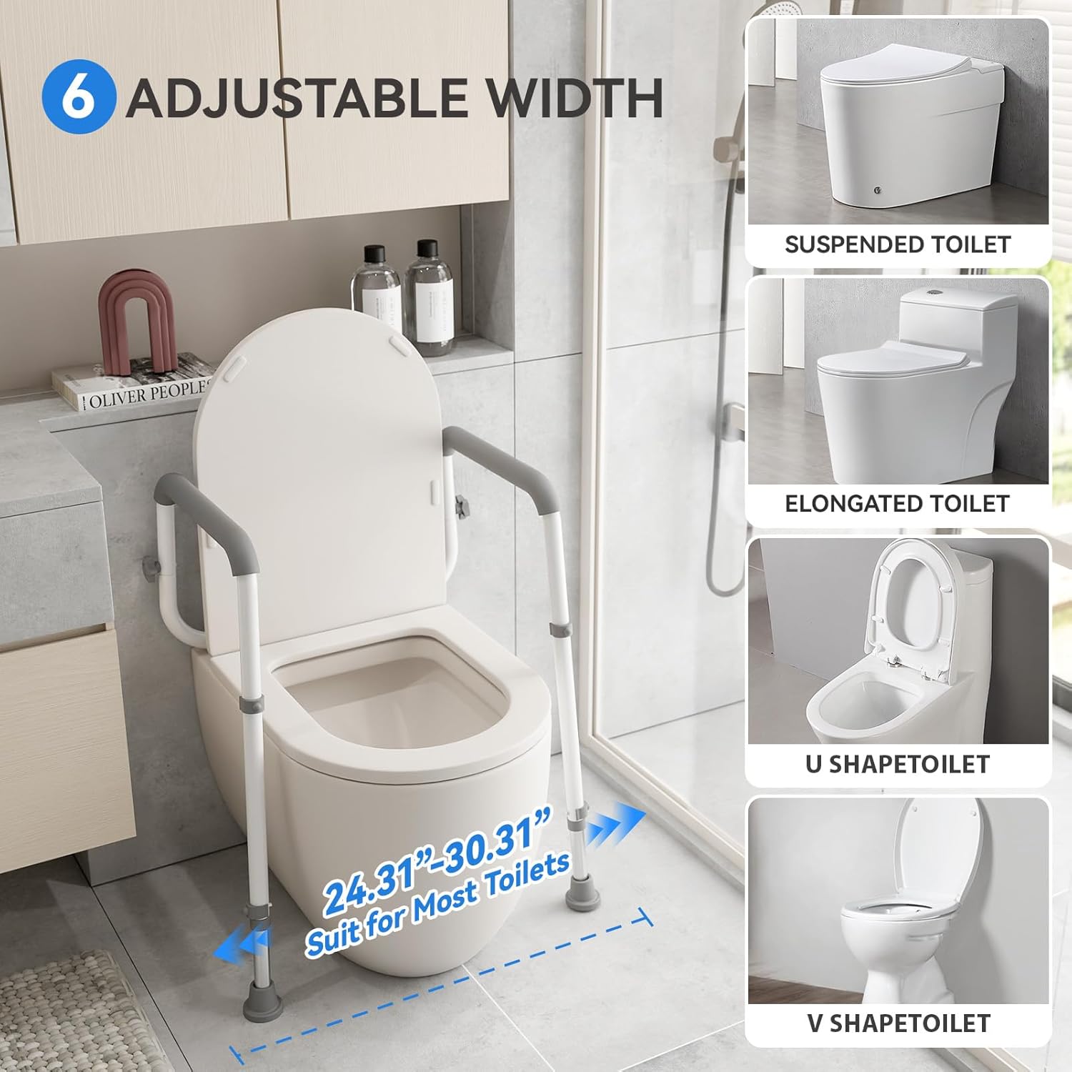 Toilet Safety Rails  Steel Sturdy Toilet Handle Height-Adjustable  Provides Support for Seniors,  and