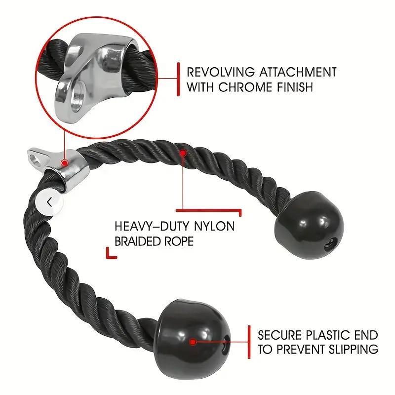 Triceps Rope Machine Attachment, Non-Slip Nylon Rope, Ergonomic Handle, Metal Ring, Home Fitness Accessories