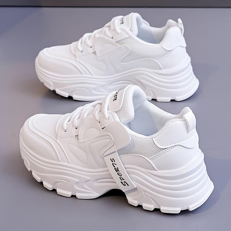 Women's Breathable Running Sneakers - Lace-Up Chunky Platform Sneakers, Neon Green Casual Walking Shoes with Thick TPU Sole, All-Season Comfort Design, Casual Sneakers |   Trendy Footwear |   Synthetic Synthetic Leather Upper Girl Trainer Training Runner