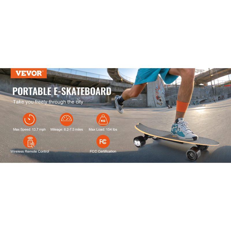 VEVOR Electric Skateboard with Remote, 13.7 Mph Top Speed 7.5 Miles Max Range Skateboard Longboard, 3 Speeds Adjustment Skateboards, Easy Carry Handle Design, Suitable for Adults Teens Beginners
