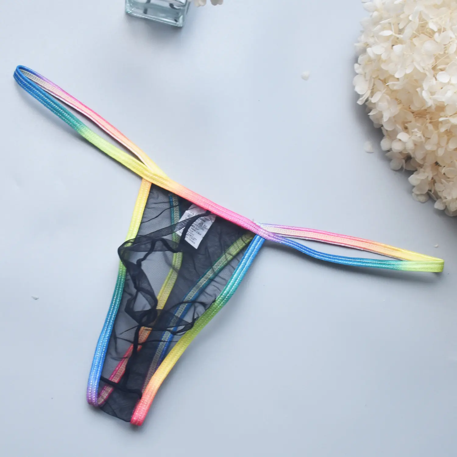 Men's Thong Pants - Menswear, Plain, T-Back, Low Waist, High Elasticity, Colorful Semi-Sheer Polyester Net Fabric, Hand Washable