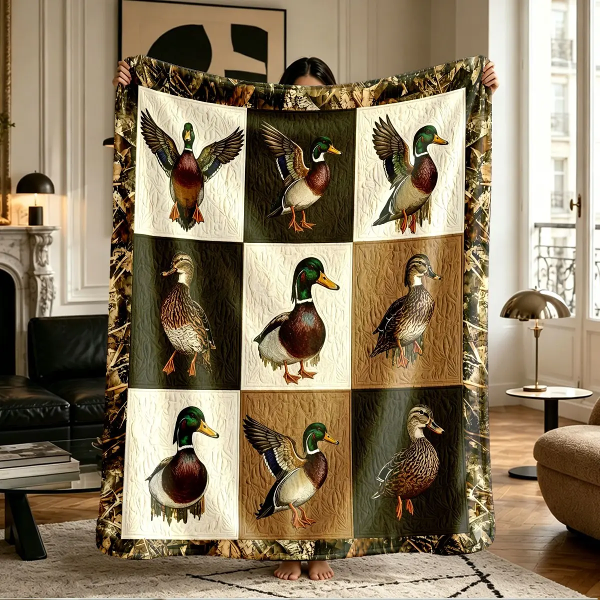 Comfortable Military Duck Print Flannel Printed Blanket, Soft Warm Anti-Pilling, Ideal for Nap, Camping, Travel, All Seasons Gift