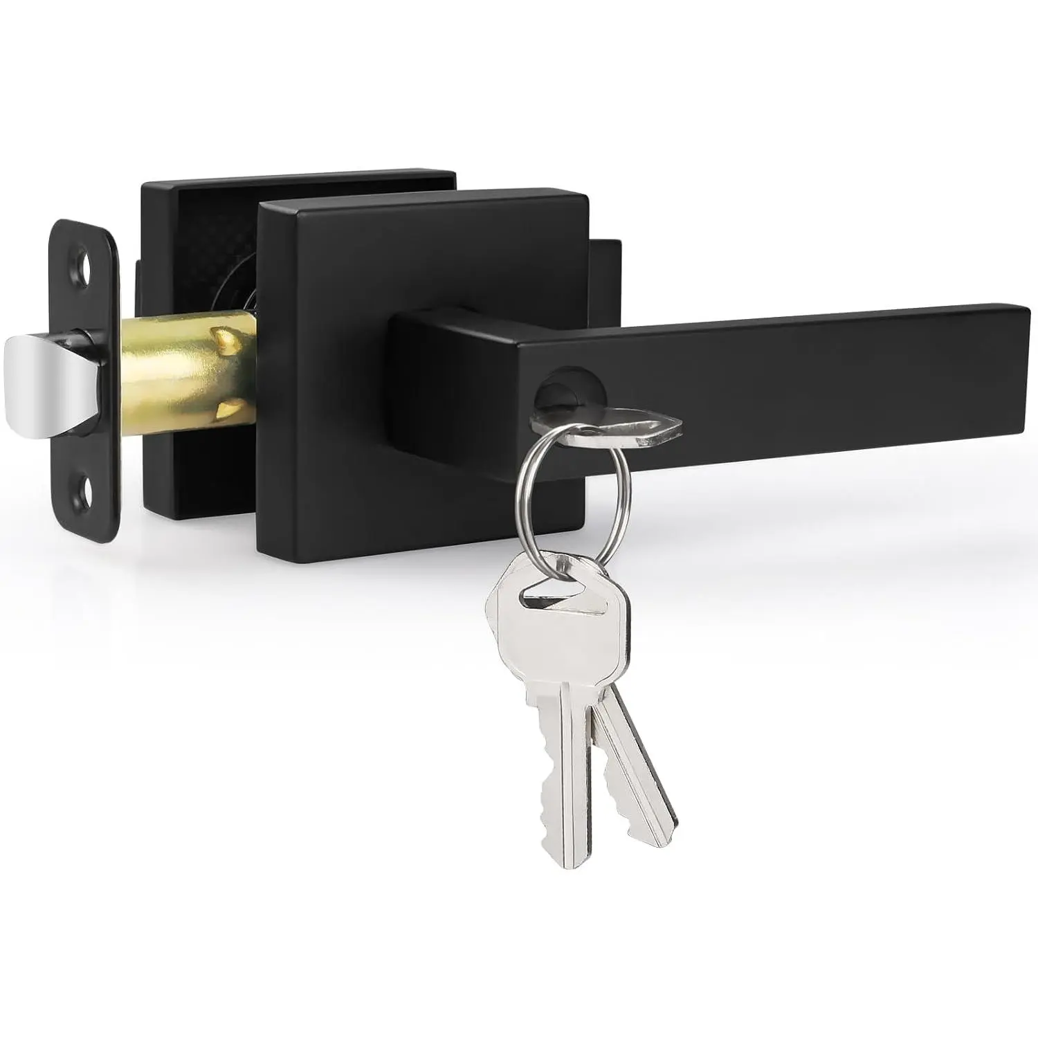 Matte Black Door Knob with Lock, Heavy Duty Keyed Entry Lockset, Exterior Front Door Handle for Bedroom, Bathroom, Office, 1 PackGift