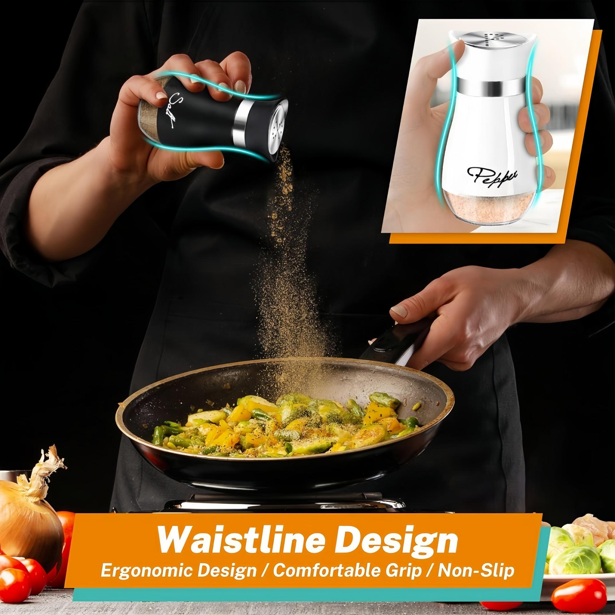 Salt and Pepper Shaker Set, 2 Counts/set Stainless Steel Salt and Pepper Container with Stand, Seasoning Utensils for Home Kitchen, Dining Table, Camping, Barbecue