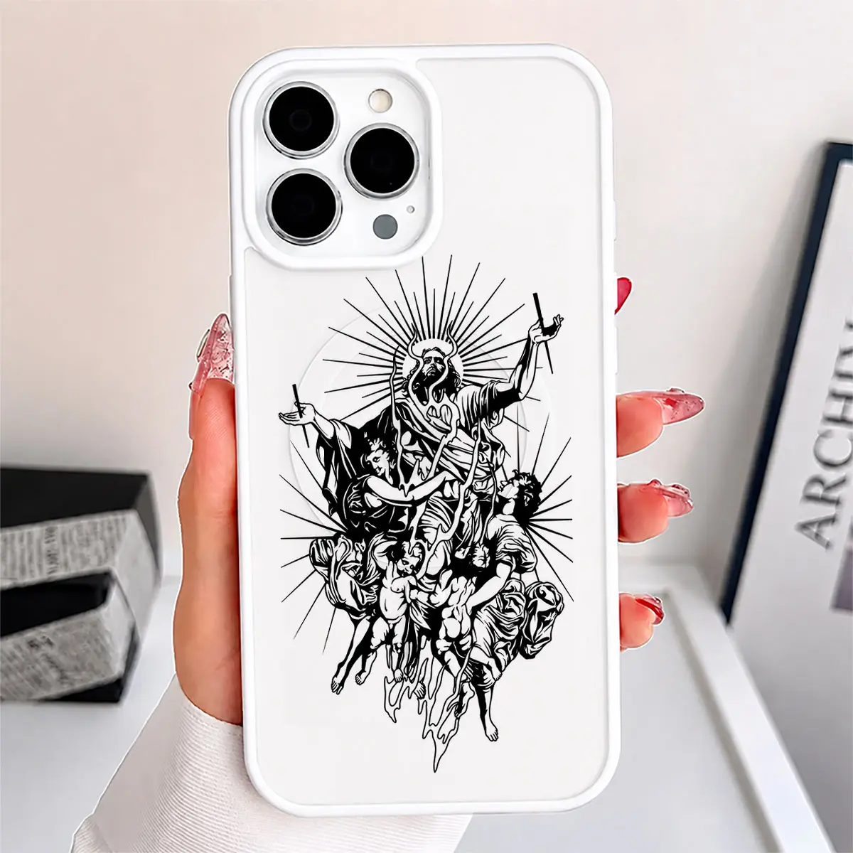 Baroque Sacred Engraving Phone Case Vintage Spiritual Artwork Gothic Illustration Cover with Clear Shockproof Protection for iPhone 17 16 15 14 13 12 11 X Plus Pro Max Faith Gift