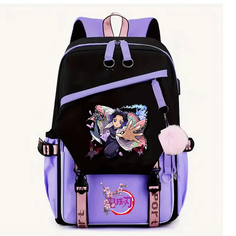 Demon Slayer Shinobu Kocho Backpack, Anime Character Printed Student School Bag, Trendy Campus Backpack for Elementary Middle School Students