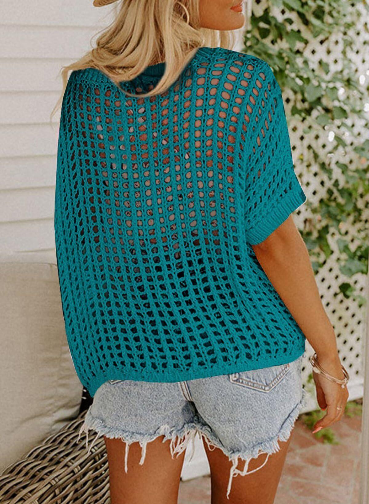 2026 summer five-quarter sleeve sexy hollow top pullover beach blouse knitted sweater women