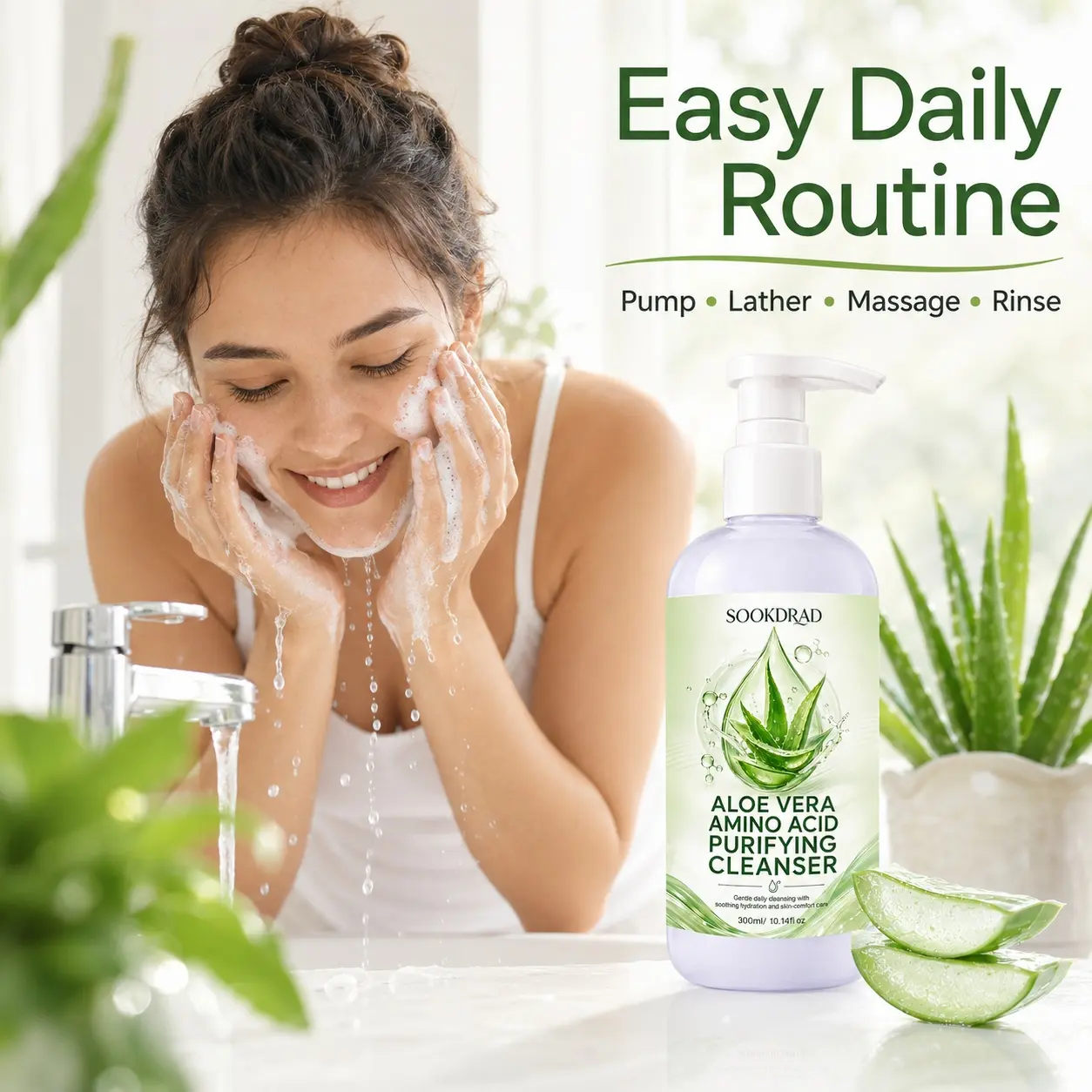 aloe vera cleanser, amino acid, purifying, gentle daily cleansing, soothing hydration, skin-comfort care, 300ml/10.14fl oz