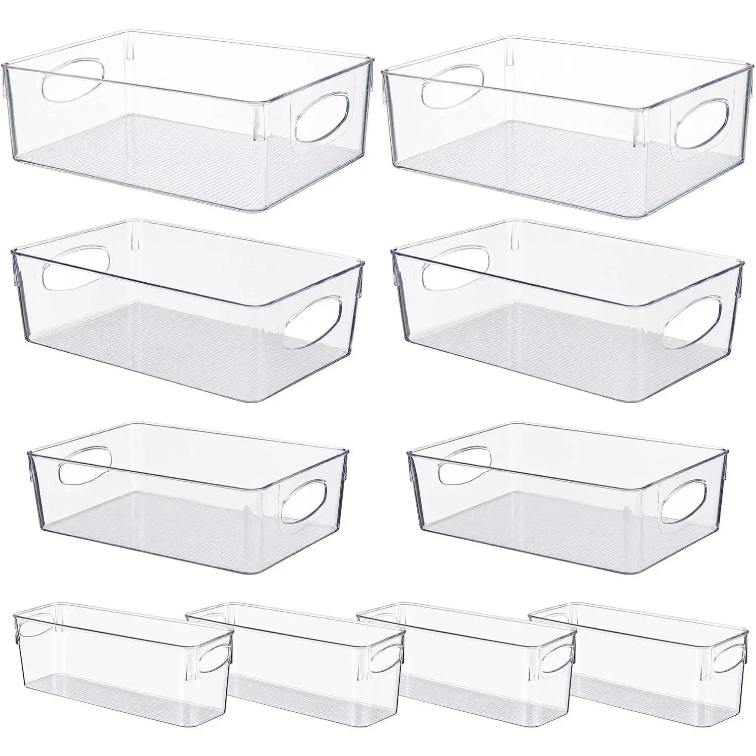 10 Pack Clear Pantry Organizers and Storage, Stackable Plastic Storage Bins with Handles, Clear Storage Bins for Kitchen, Fridge, Freezer, Cabinet and Containers for Pantry Organization